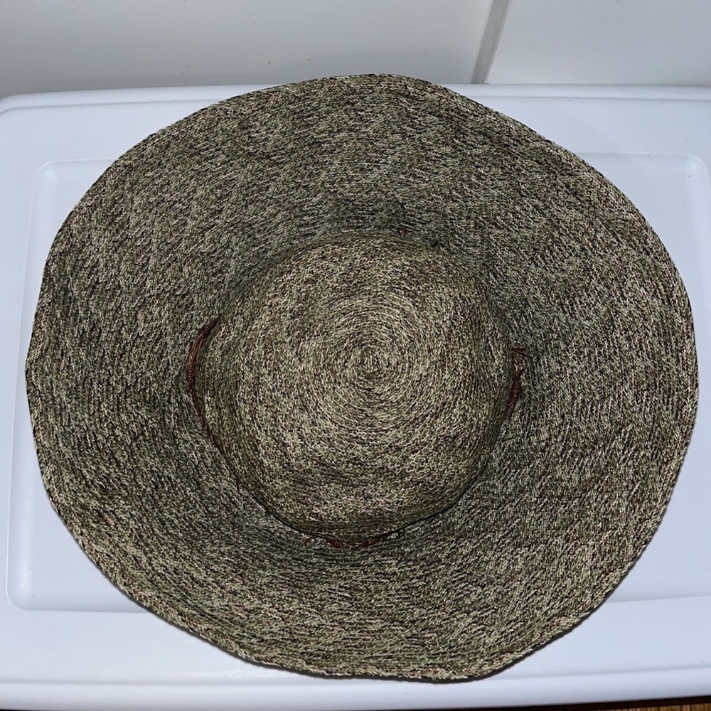 Kokin New York Woven Wide Brim Sun Hat w Twisted Leather Band Green Heather - Picture 11 of 12